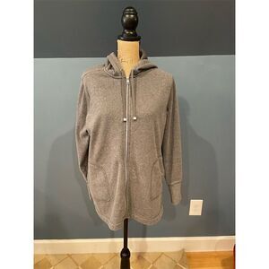 Isaac Mizrahi Women's Gray Fleece Lined Hooded Zip-Up Jacket Size M
